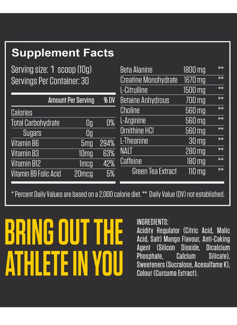 Pre Workout Mango Powder Increase Energy Muscle Pump and Anti Fatigue 300 Grams