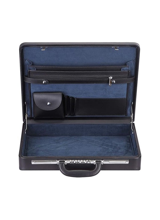 Business Briefcase for Men - Hard Case Black Leather Attache with Lock for Professionals Made In China Best Briefcase