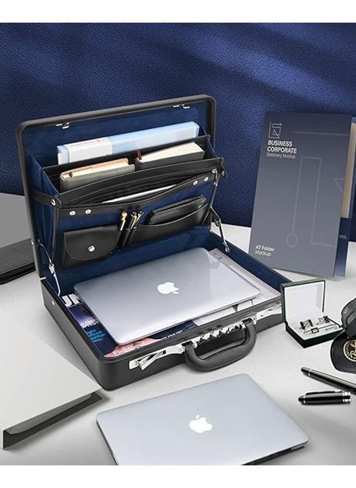 Business Briefcase for Men - Hard Case Black Leather Attache with Lock for Professionals Made In China Best Briefcase