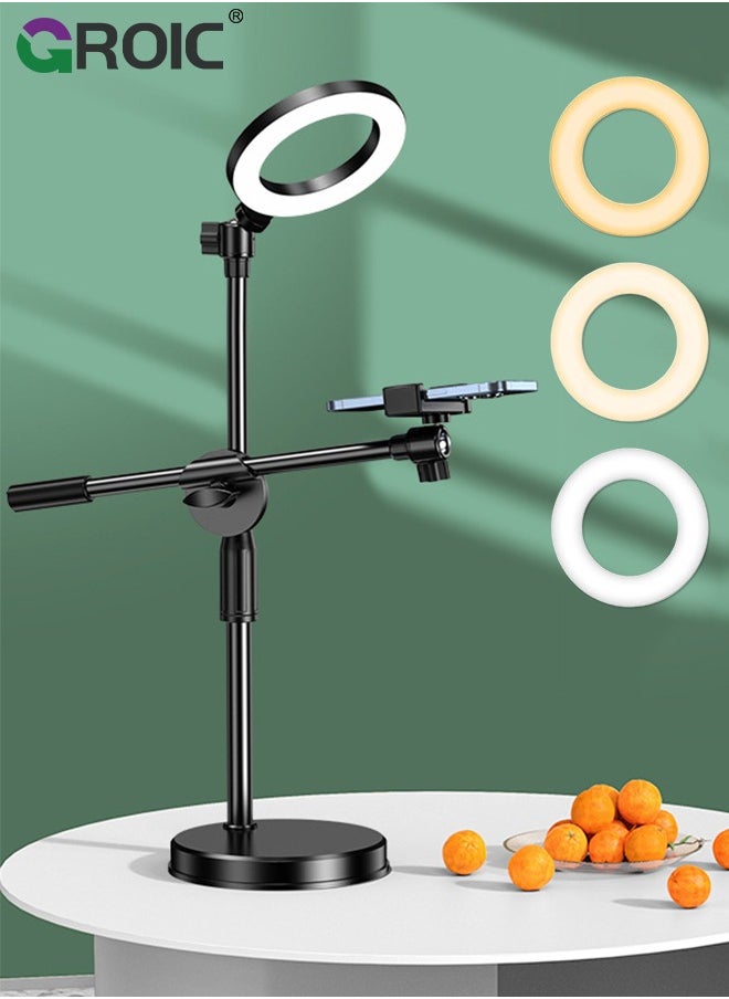 LED Ring Light Desktop Live Light USB Fill Lamp Dimmable with Phone Holder Tripod 5600K Adjustable for Phone Selfie