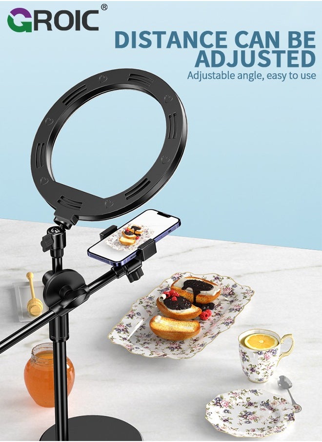 LED Ring Light Desktop Live Light USB Fill Lamp Dimmable with Phone Holder Tripod 5600K Adjustable for Phone Selfie