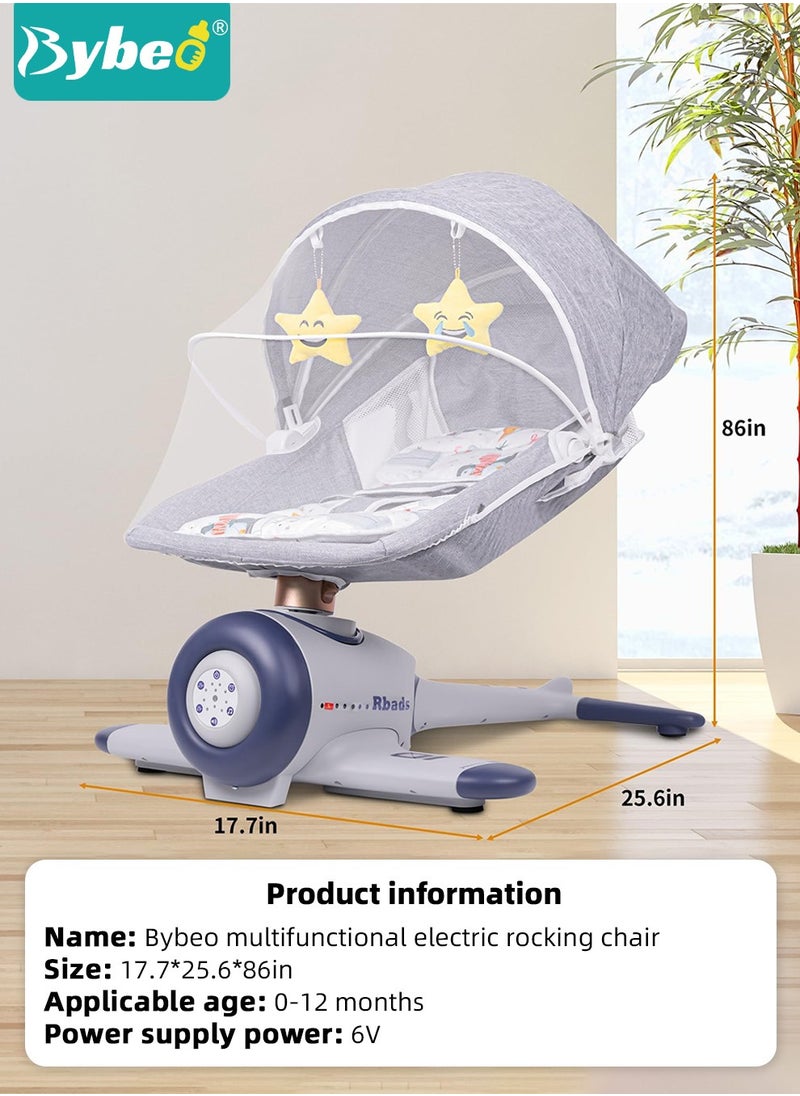 Baby Swing, Infant Crib Rocking Chairs, Portable Babies Rocker Chair, Electric Bouncer for Infants Boys Girls, 3 Seat Positions 4 Speeds, Bluetooth Music, Harness Belt and Remote Control