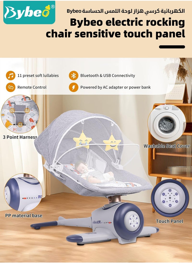 Baby Swing, Infant Crib Rocking Chairs, Portable Babies Rocker Chair, Electric Bouncer for Infants Boys Girls, 3 Seat Positions 4 Speeds, Bluetooth Music, Harness Belt and Remote Control