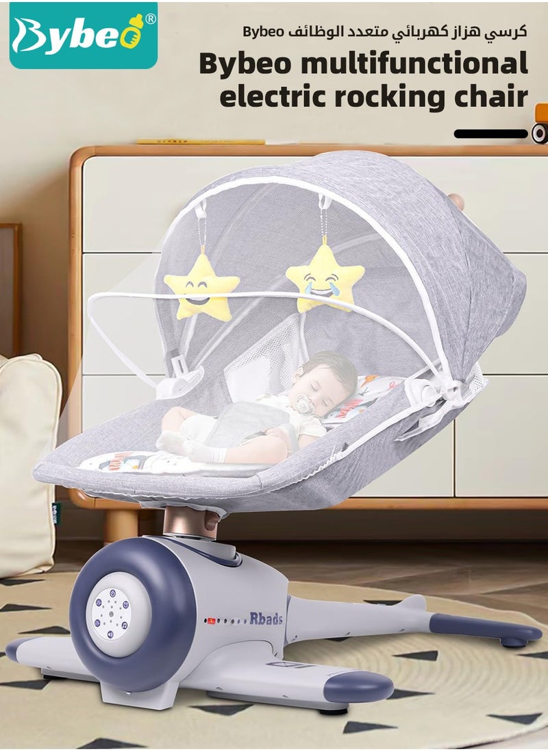Baby Swing, Infant Crib Rocking Chairs, Portable Babies Rocker Chair, Electric Bouncer for Infants Boys Girls, 3 Seat Positions 4 Speeds, Bluetooth Music, Harness Belt and Remote Control