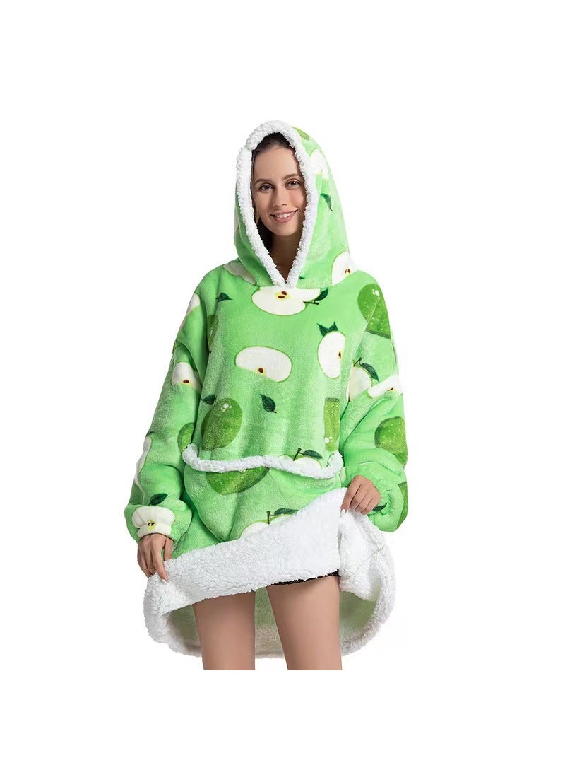 2022 Flannel Thickened Pajamas Lamb Fleece TV Blanket with Hood Cartoon Alpaca compound-adult