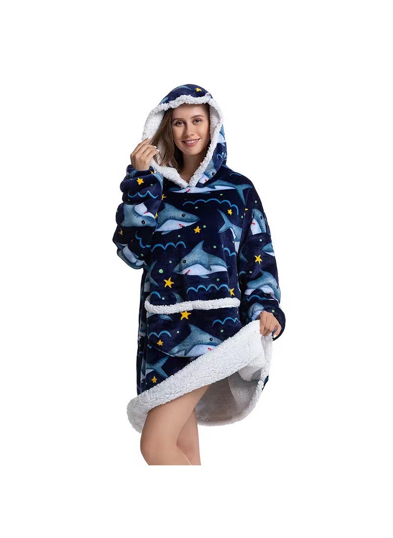 2022 Flannel Thickened Pajamas Lamb Fleece TV Blanket with Hood Cartoon Alpaca compound-adult