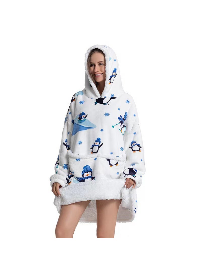2022 Flannel Thickened Pajamas Lamb Fleece TV Blanket with Hood Cartoon Alpaca compound-adult