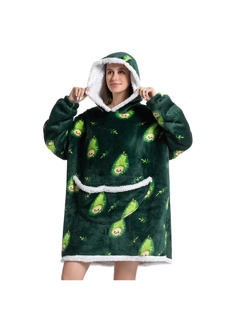 2022 Flannel Thickened Pajamas Lamb Fleece TV Blanket with Hood Cartoon Alpaca compound-adult
