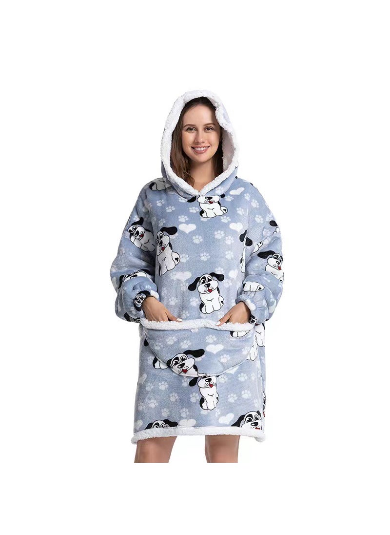 2022 Flannel Thickened Pajamas Lamb Fleece TV Blanket with Hood Cartoon Penguin Compound-Adult