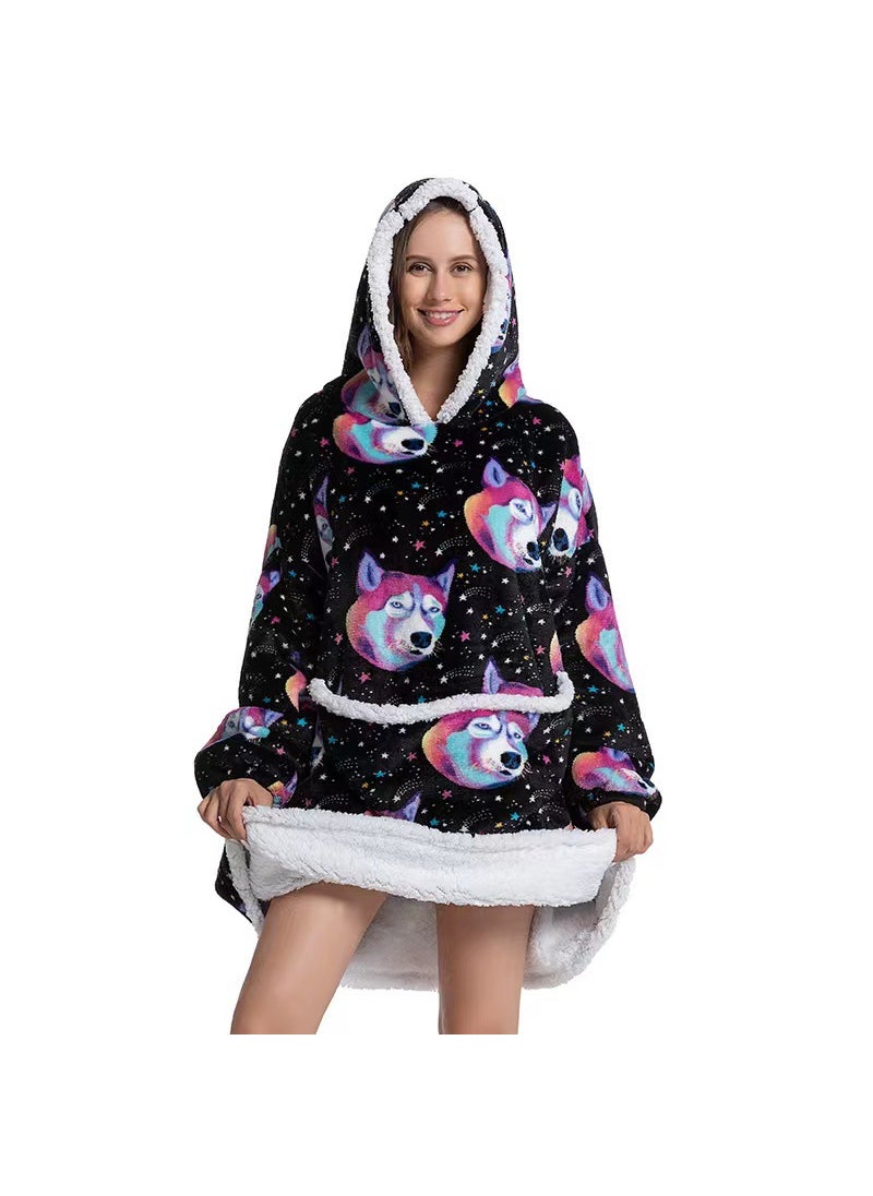 2022 Flannel Thickened Pajamas Lamb Fleece TV Blanket with Hood Cartoon Penguin Compound-Adult