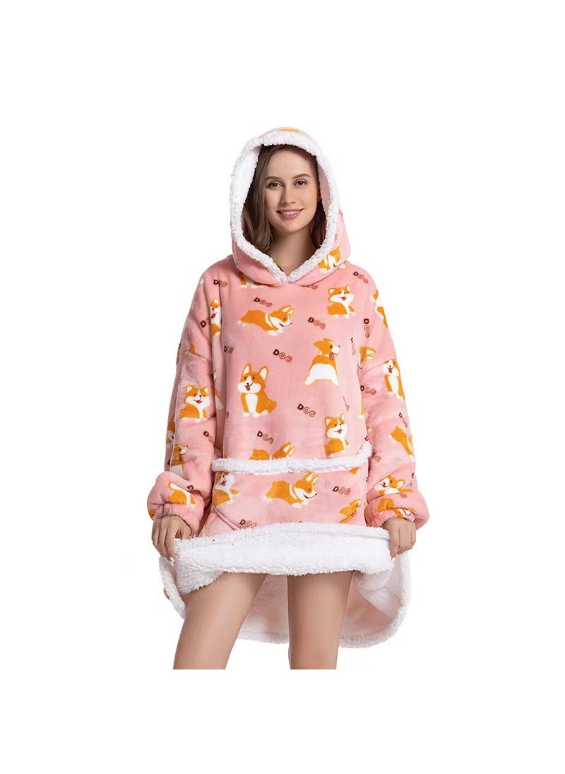 2022 Flannel Thickened Pajamas Lamb Fleece TV Blanket with Hood Cartoon Penguin Compound-Adult