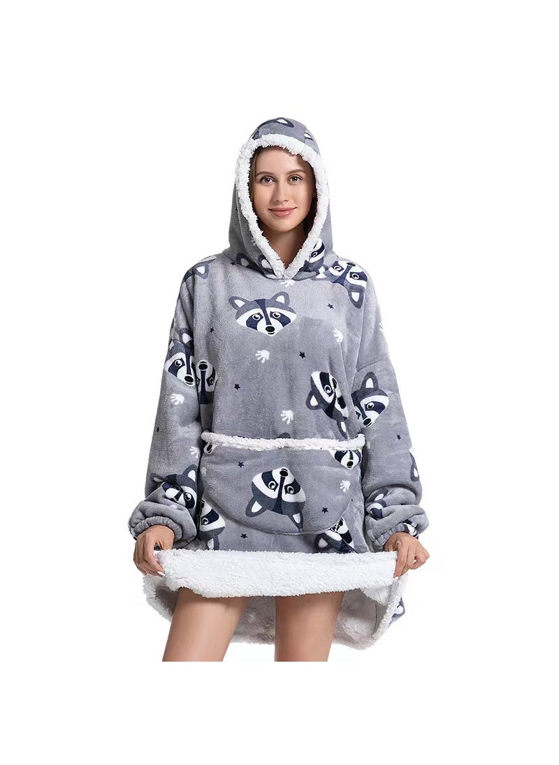 2022 Flannel Thickened Pajamas Lamb Fleece TV Blanket with Hood Cartoon Penguin Compound-Adult