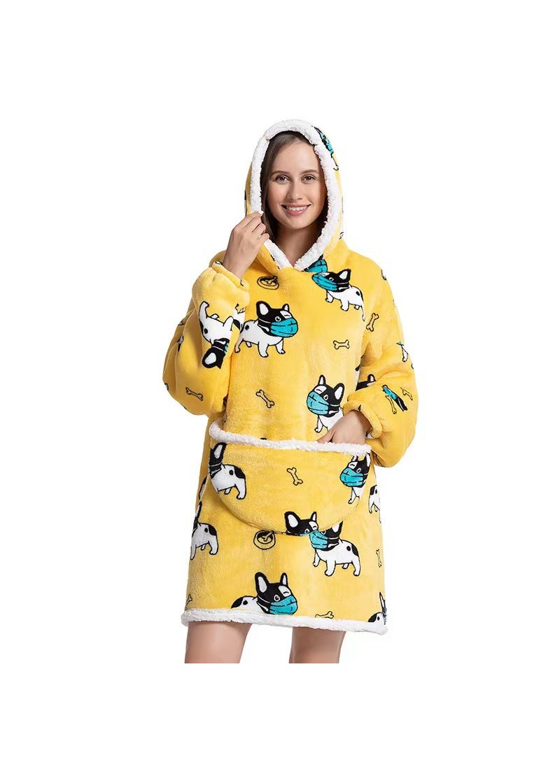 2022 Flannel Thickened Pajamas Lamb Fleece TV Blanket with Hood Cartoon Penguin Compound-Adult