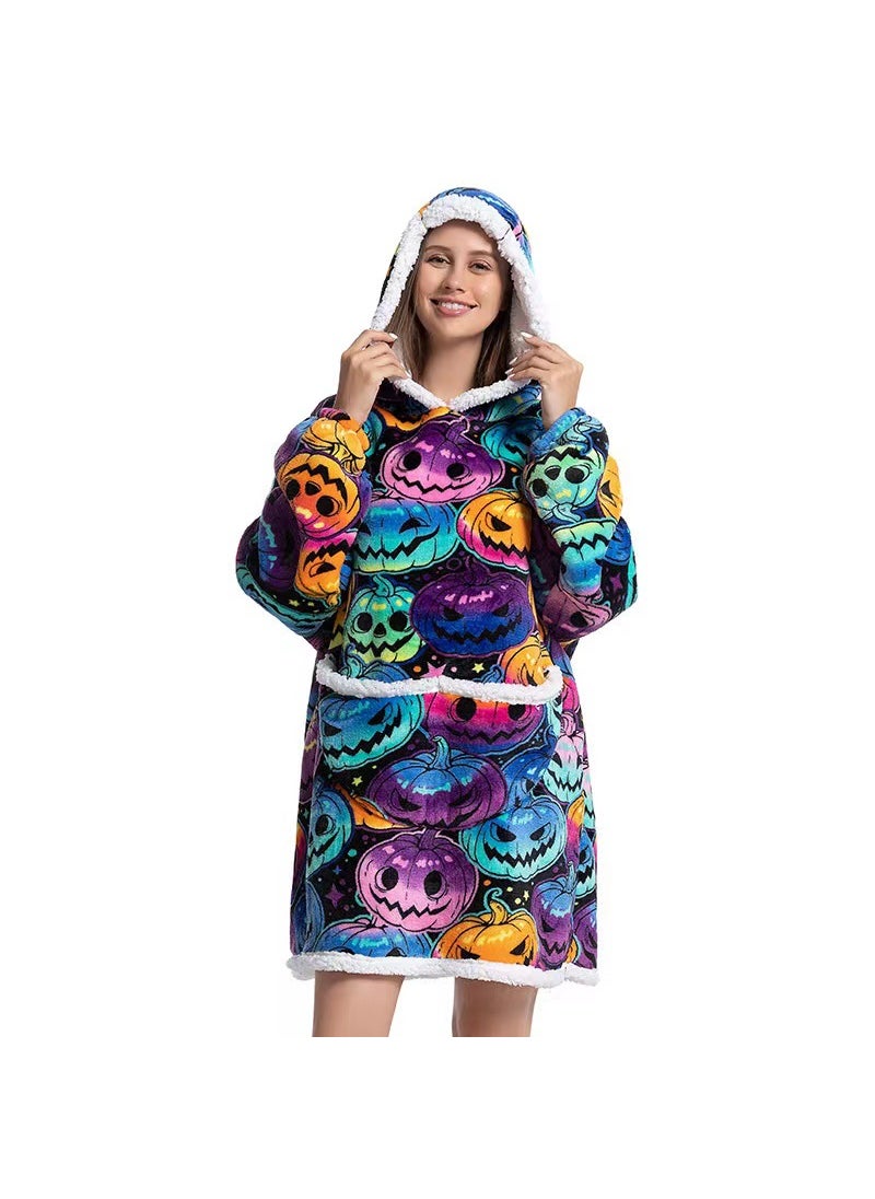 2022 Flannel Thickened Pajamas Lamb Fleece TV Blanket with Hood Cartoon Penguin Compound-Adult