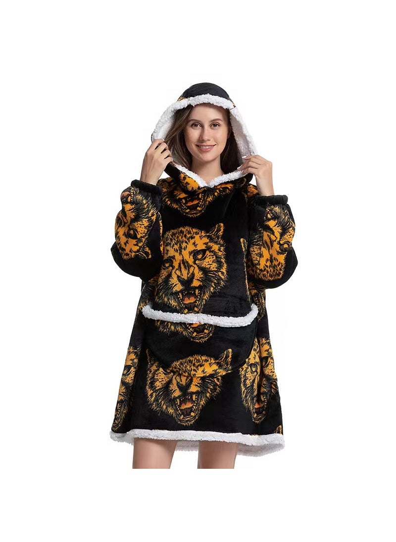2022 Flannel Thickened Pajamas Lamb Fleece TV Blanket with Hood Cartoon Corgi Compound-Adult