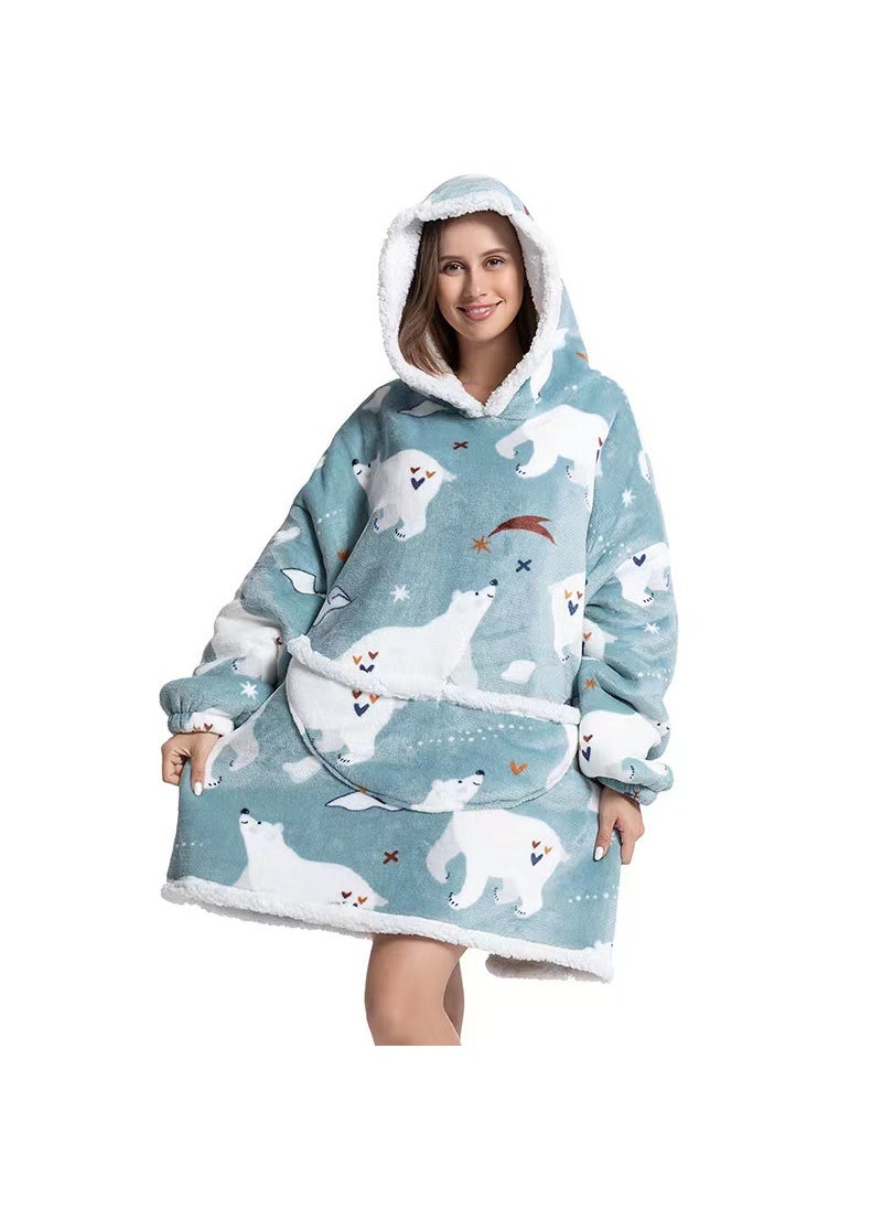 2022 Flannel Thickened Pajamas Lamb Fleece TV Blanket with Hood Cartoon Corgi Compound-Adult
