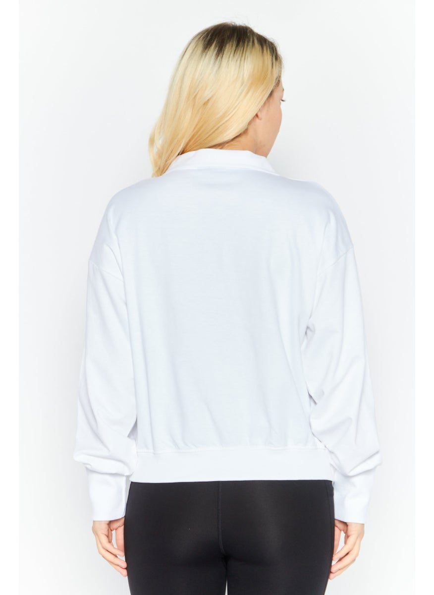 Women Spread Collar Brand Logo Sweatshirt, White