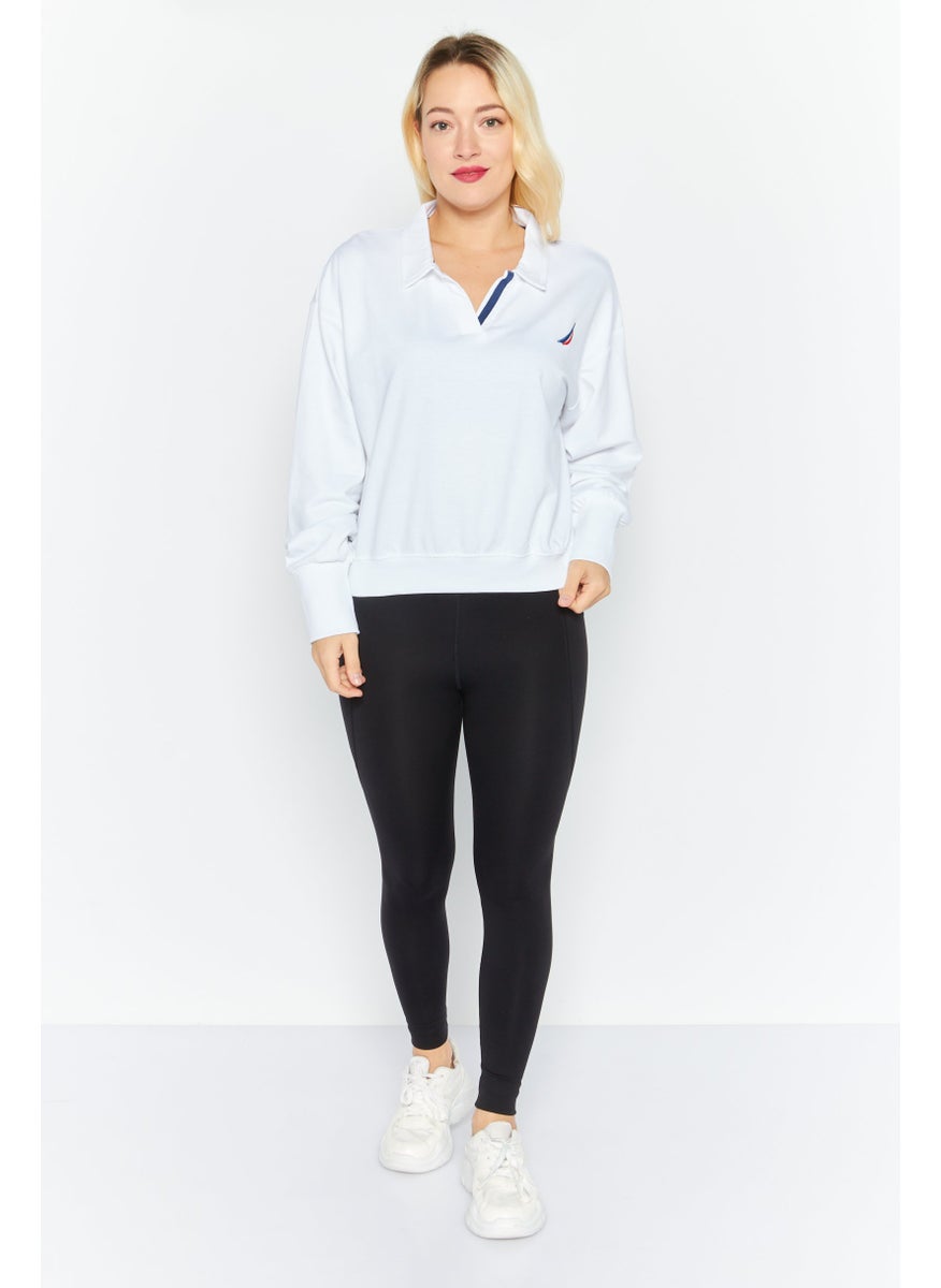 Women Spread Collar Brand Logo Sweatshirt, White