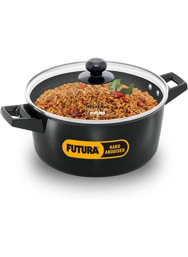 Hawkins Futura 4 Litre Cook N Serve Casserole, Hard Anodised Saucepan with Glass Lid, Black