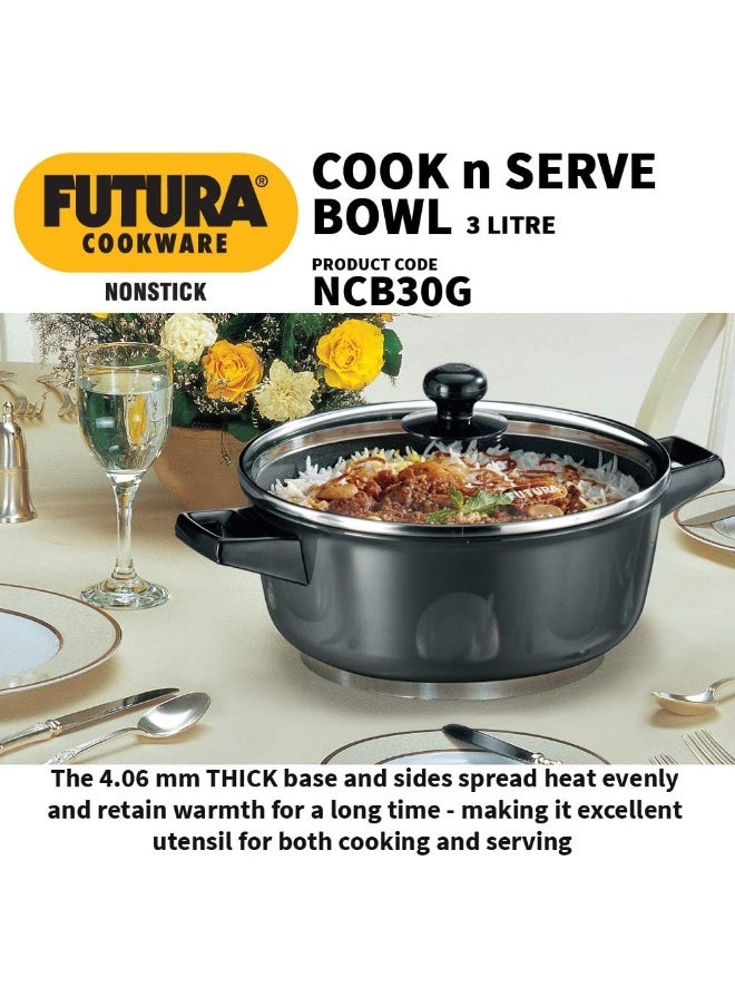 Hawkins Futura Nonstick Cook n Serve Stewpot With Glass Lid, 3 Litres, Black