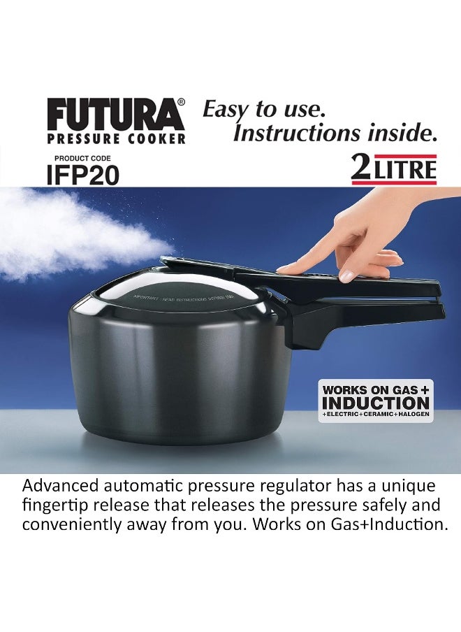 2 Liters Futura Hard Anodised Aluminium Pressure Cooker,Induction Compatible,Gray