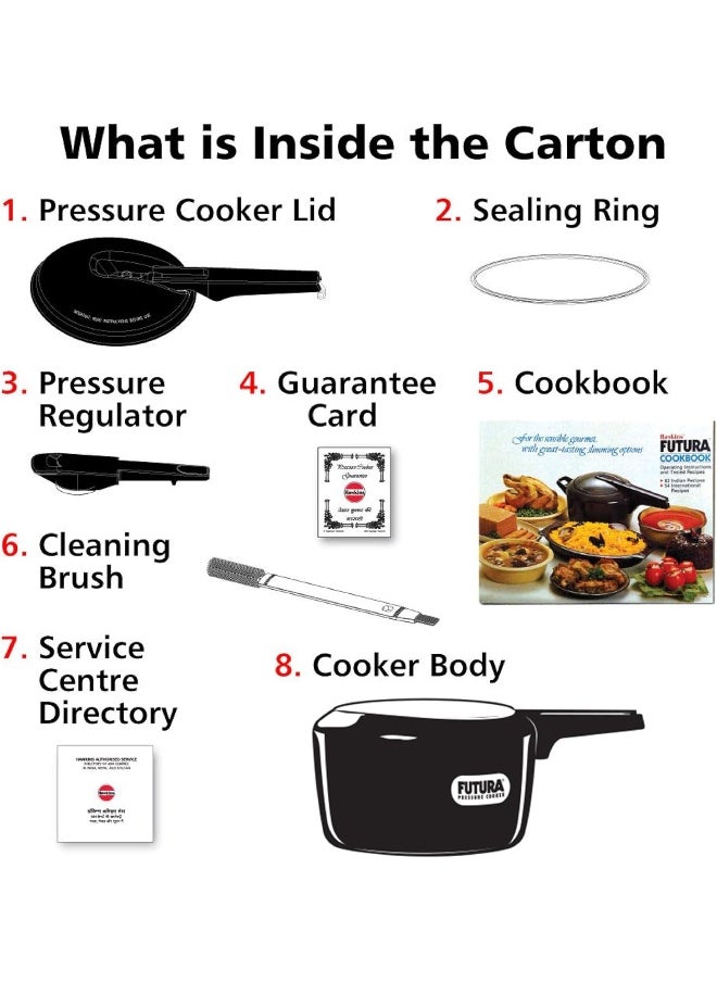 2 Liters Futura Hard Anodised Aluminium Pressure Cooker,Induction Compatible,Gray