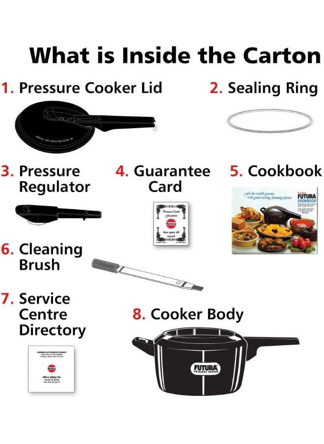 5 Liters, Futura Aluminium Hard Anodised Pressure Cooker, Inner Lid, Black