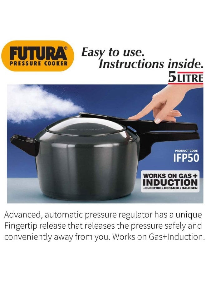 5 Liters, Futura Aluminium Hard Anodised Pressure Cooker, Inner Lid, Black
