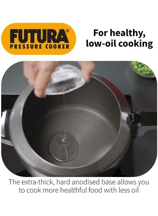 5 Liters, Futura Aluminium Hard Anodised Pressure Cooker, Inner Lid, Black