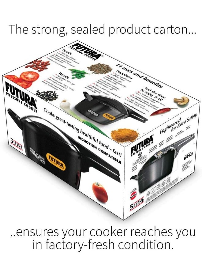 5 Liters, Futura Aluminium Hard Anodised Pressure Cooker, Inner Lid, Black