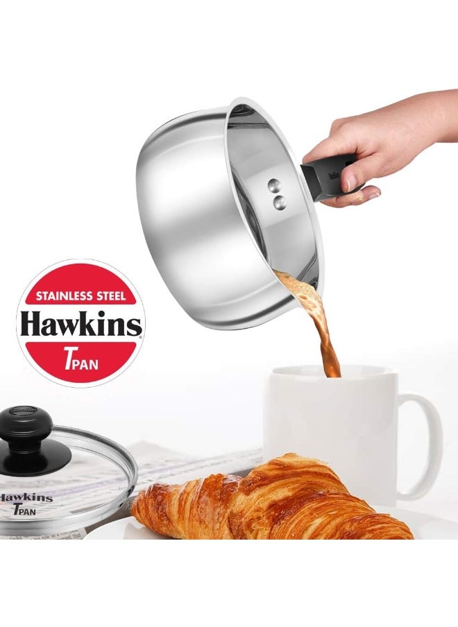 1 Liter Stainless Steel Saucepan/Tpan With Glass Lid,Induction Compatible,Silver