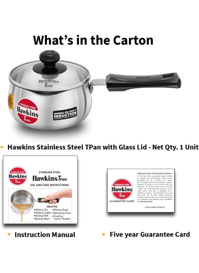 1 Liter Stainless Steel Saucepan/Tpan With Glass Lid,Induction Compatible,Silver