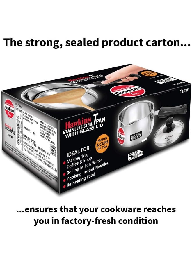 1 Liter Stainless Steel Saucepan/Tpan With Glass Lid,Induction Compatible,Silver