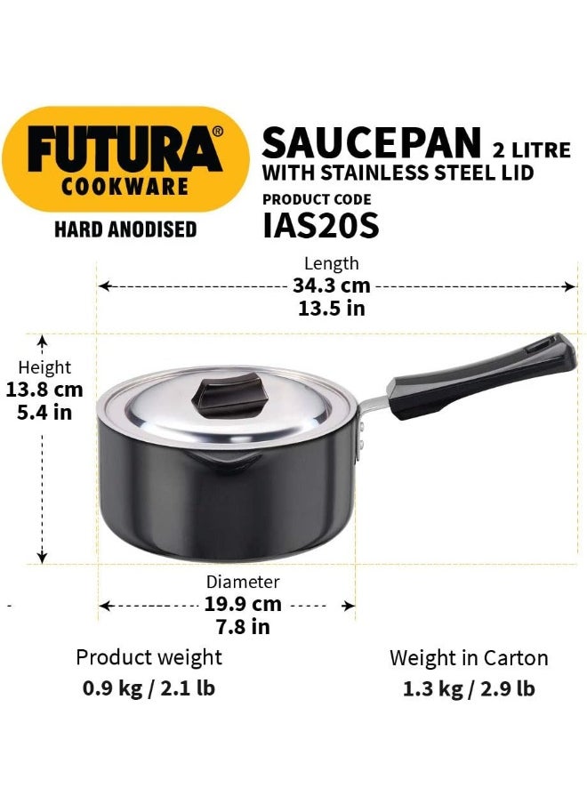 HAWKINS Futura Hard Anodised Saucepan With Steel LID and Induction Compatible Base, 3.25mm Thick, Black, 2 Litres, IS21