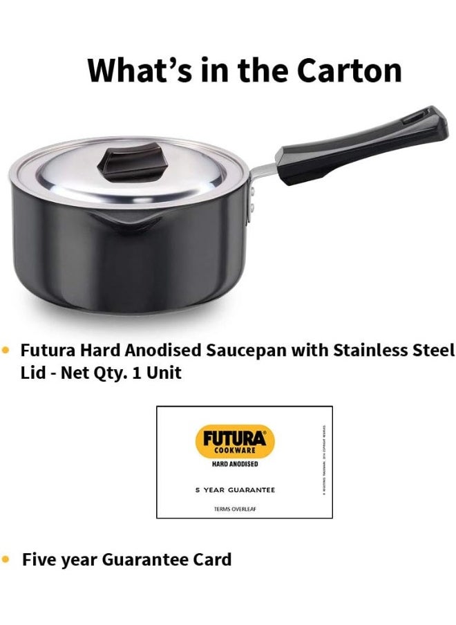 HAWKINS Futura Hard Anodised Saucepan With Steel LID and Induction Compatible Base, 3.25mm Thick, Black, 2 Litres, IS21