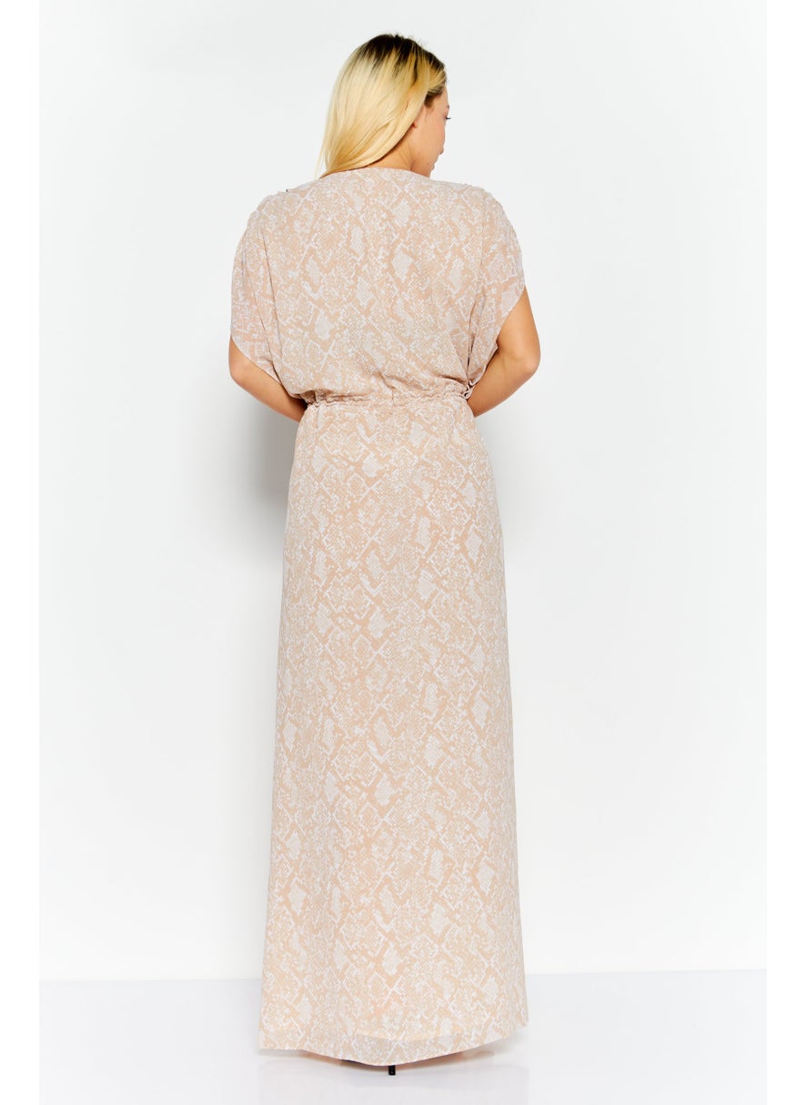 Women All Over Print Maxi Dress, Beige