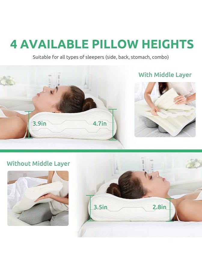 Cervical Pillow for Neck Strain Relief, Memory Foam Neck Pillow for Sleeping, Contour Cooling Pillow for Side Sleeper, Adjustable Orthopedic Sandwich Pillow, Queen(23.6