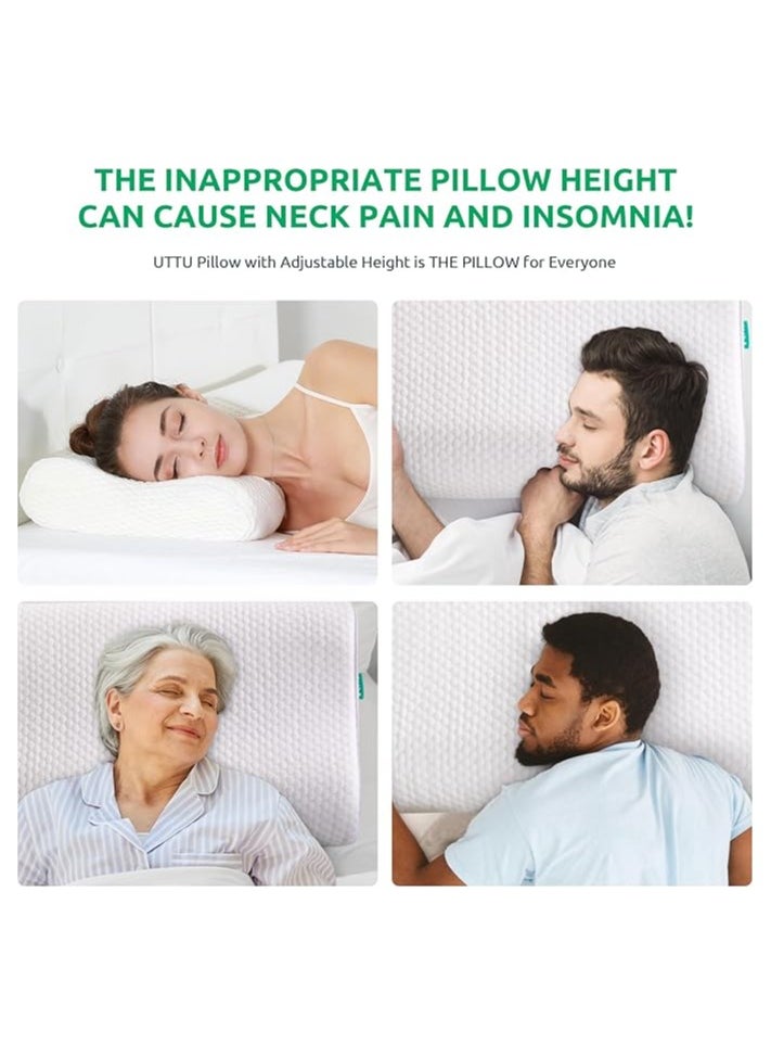 Cervical Pillow for Neck Strain Relief, Memory Foam Neck Pillow for Sleeping, Contour Cooling Pillow for Side Sleeper, Adjustable Orthopedic Sandwich Pillow, Queen(23.6