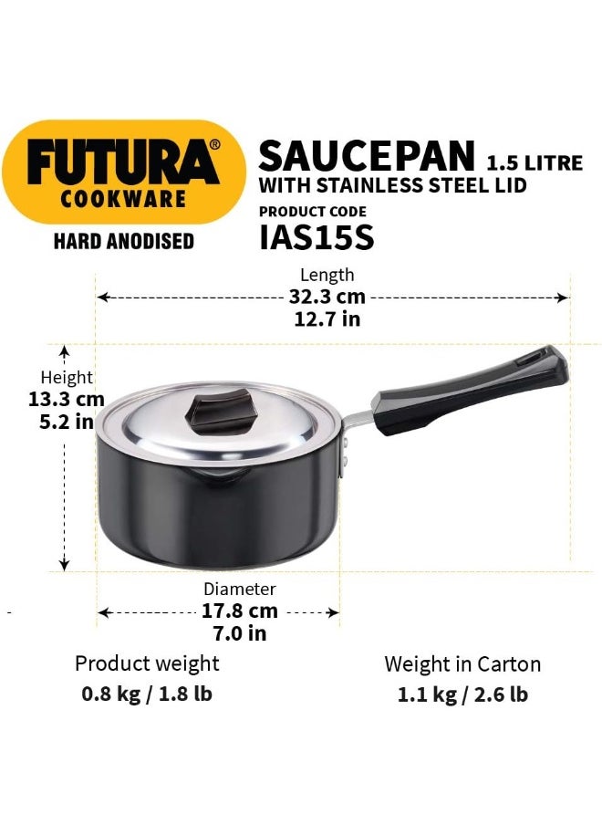 1.5 Liters Futura Hard Anodised Aluminium Saucepan With Lid,Induction Compatible,Silver