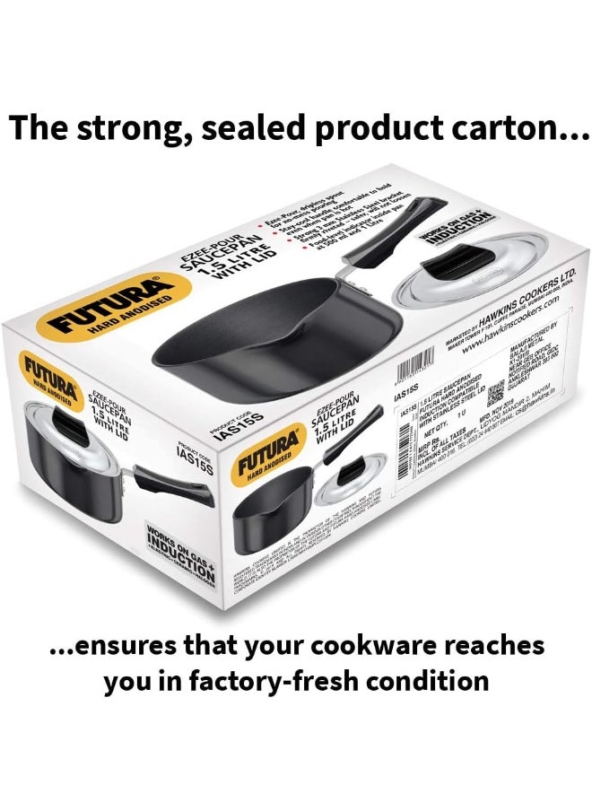 1.5 Liters Futura Hard Anodised Aluminium Saucepan With Lid,Induction Compatible,Silver