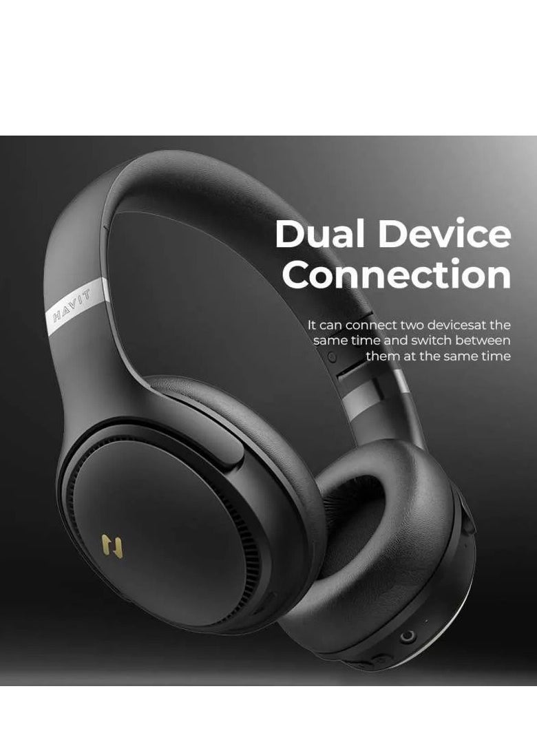 Bluetooth Headphones Over Ear, Active Noise Cancelling Wireless 5.3V Headphones, 50H Playtime, HiFi Stereo Headphones Wireless, Soft Ear Pad, Built-In Mic, Foldable Headphones for Phone/PC- Black