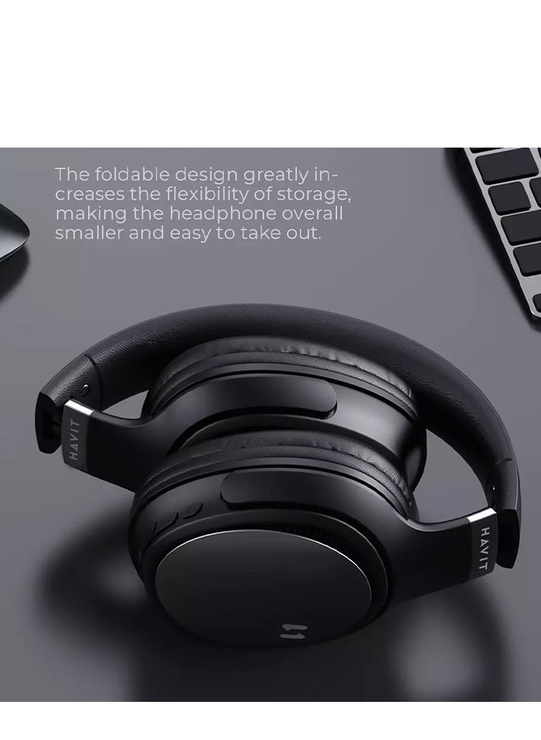 Bluetooth Headphones Over Ear, Active Noise Cancelling Wireless 5.3V Headphones, 50H Playtime, HiFi Stereo Headphones Wireless, Soft Ear Pad, Built-In Mic, Foldable Headphones for Phone/PC- Black