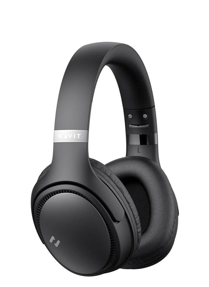 Bluetooth Headphones Over Ear, Active Noise Cancelling Wireless 5.3V Headphones, 50H Playtime, HiFi Stereo Headphones Wireless, Soft Ear Pad, Built-In Mic, Foldable Headphones for Phone/PC- Black