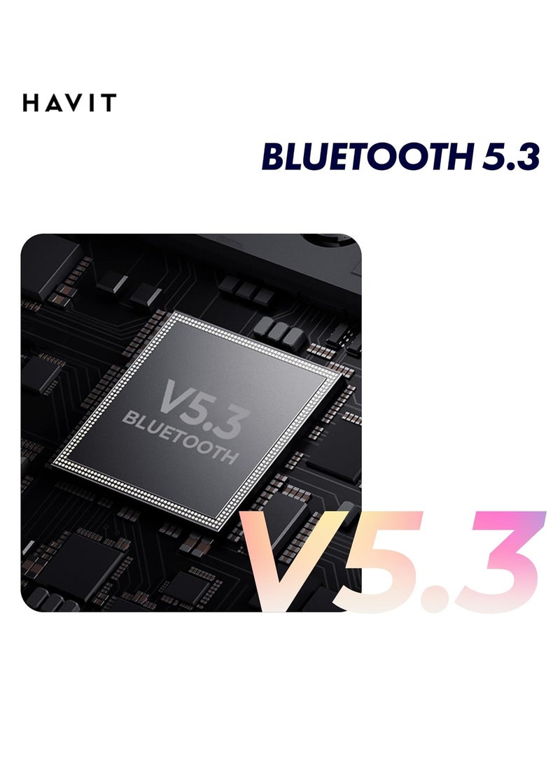 Bluetooth Headphones Over Ear, Active Noise Cancelling Wireless 5.3V Headphones, 50H Playtime, HiFi Stereo Headphones Wireless, Soft Ear Pad, Built-In Mic, Foldable Headphones for Phone/PC- Black