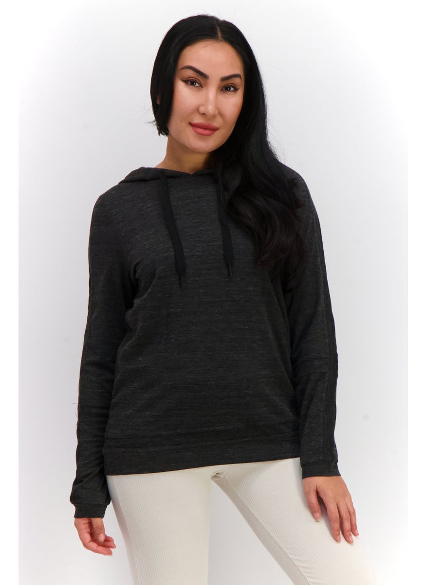 Women Hooded Long Sleeve Heather Sweatshirt, Charcoal