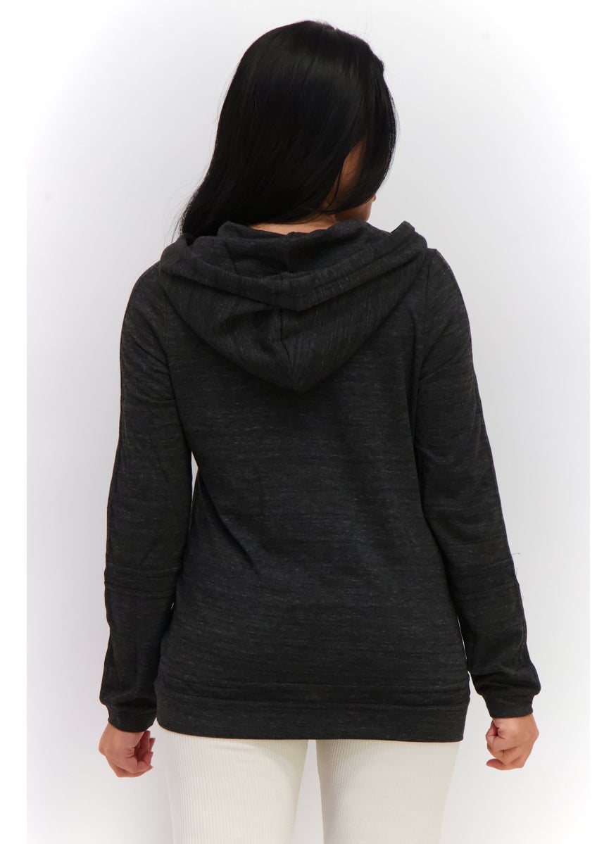 Women Hooded Long Sleeve Heather Sweatshirt, Charcoal