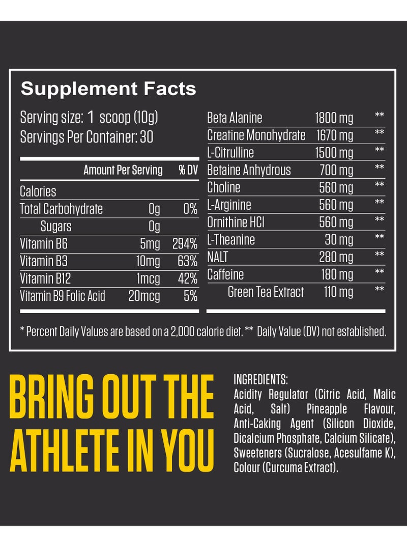 Pre Workout Pineapple Powder Increase Energy Muscle Pump and Anti Fatigue 300 Grams