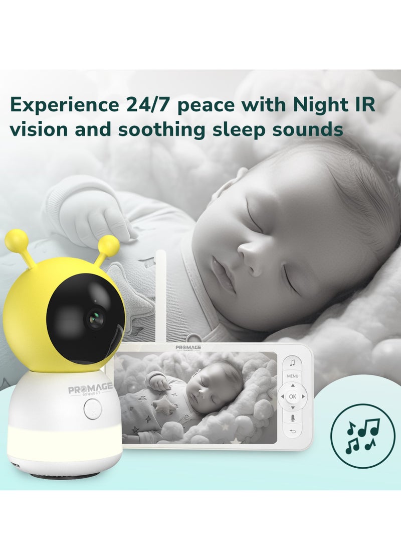 Promage Connect Smart Baby Monitor Camera with PTZ, Night Vision, Motion Tracking, Cry Detection, 2-Way Audio, Sleep Tracking, and Cloud Storage