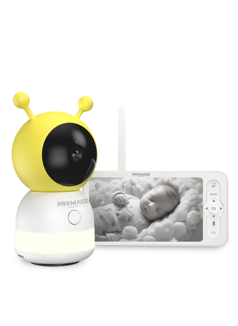 Promage Connect Smart Baby Monitor Camera with PTZ, Night Vision, Motion Tracking, Cry Detection, 2-Way Audio, Sleep Tracking, and Cloud Storage