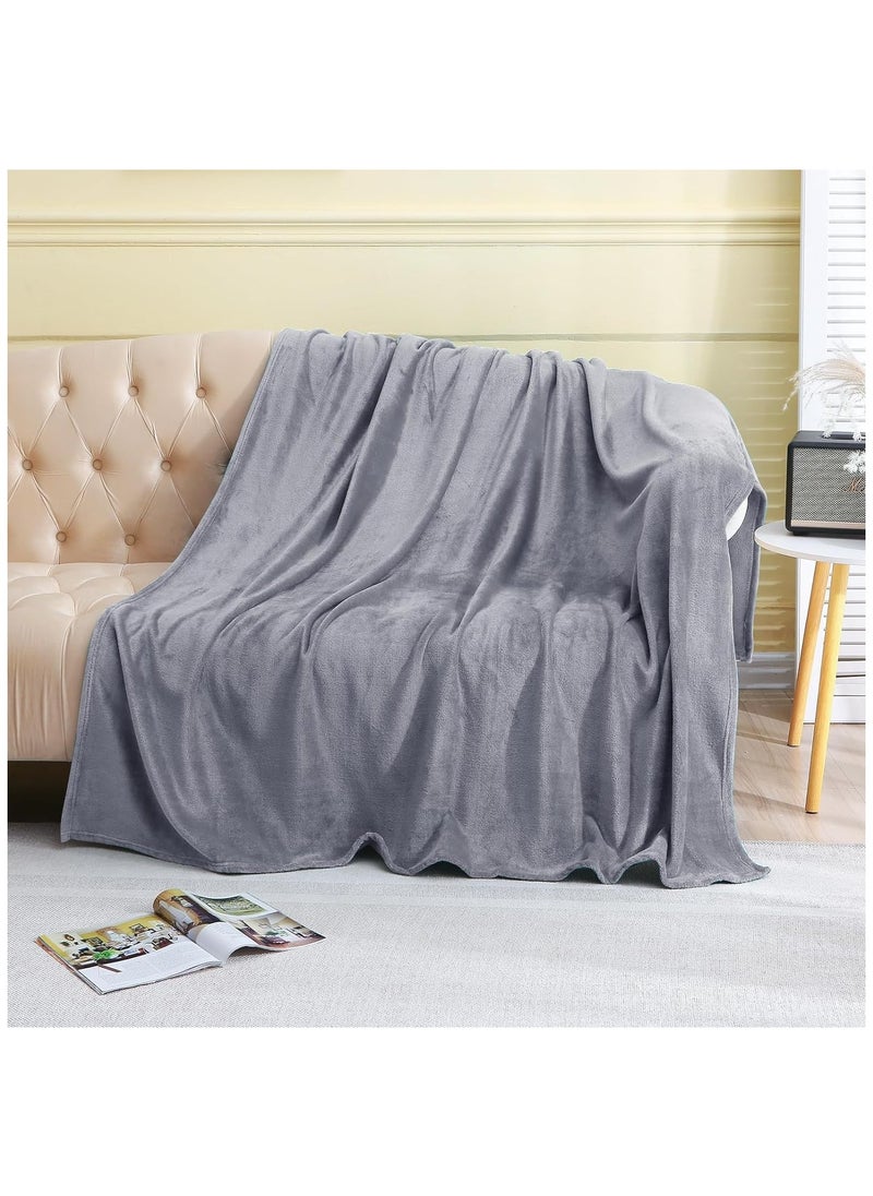 2-Pc Single Blanket 280 GSM Microfiber Fleece Flannel Bed Blanket Super Plush and Silky Throw Blanket, Size 150 x 200cm, Grey/Maroon